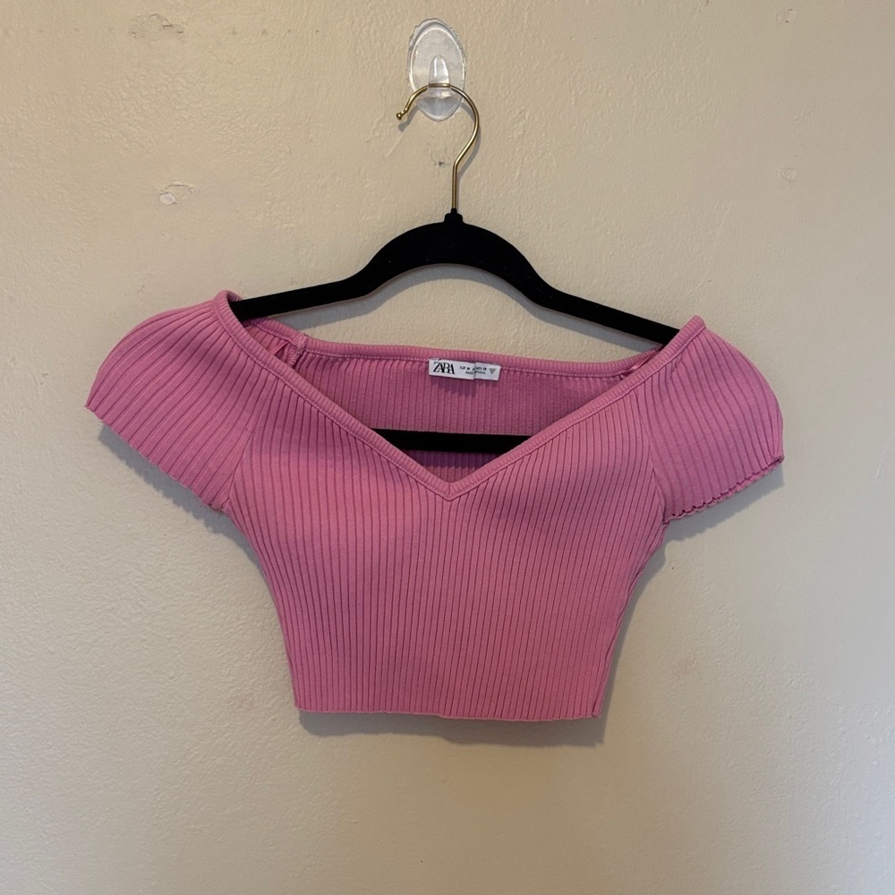 Zara V-Neck Pink Crop Top